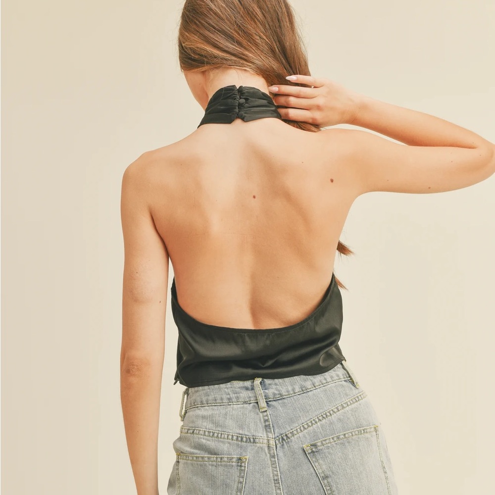 SALT + CO. - Top No. 10, Satin Halter Neck Blouse in Black (NWT) - Picture 5 of 5
